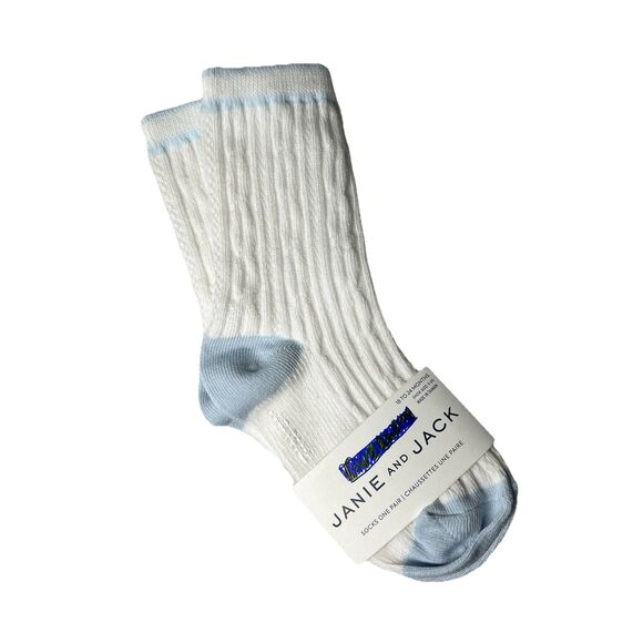 Janie And Jack Cable Knit Socks, White W Blue Accents, Size 18-24 Month - Picture 2 of 7